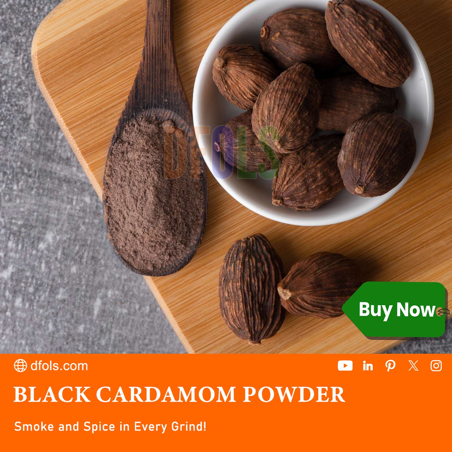 Organic Black Cardamom Powder – 100% Pure & Natural Whole Spice | Premium Aromatic Spice for Cooking, Baking, Marinades, Curries & Seasoning - DFOLS