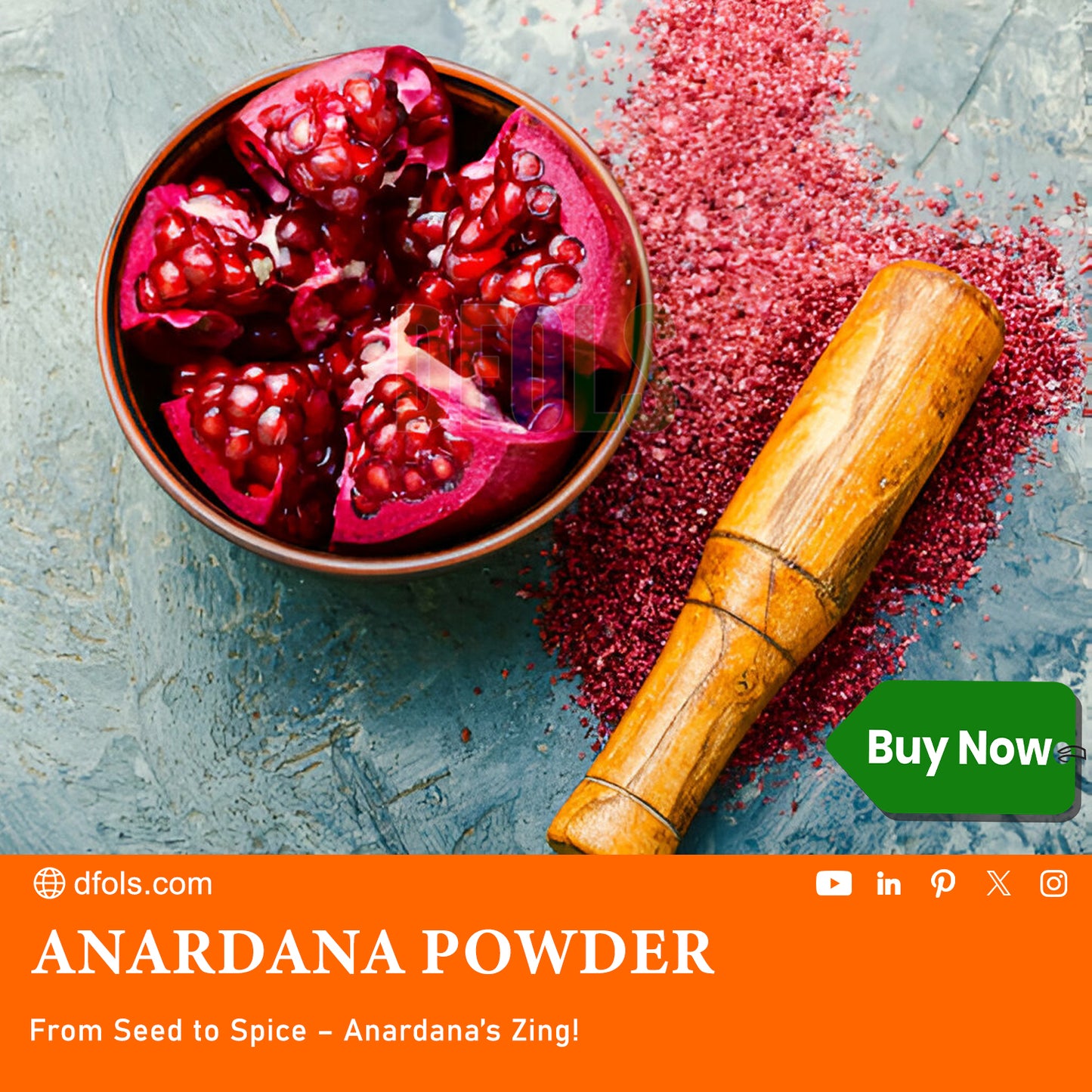 Organic Anardana Powder | Pure & Natural Ground Pomegranate Seeds | Tangy Spice for Cooking, Chutneys, Gravies & Snacks | Enhances Flavor | No Preservatives | Kitchen Essential - DFOLS