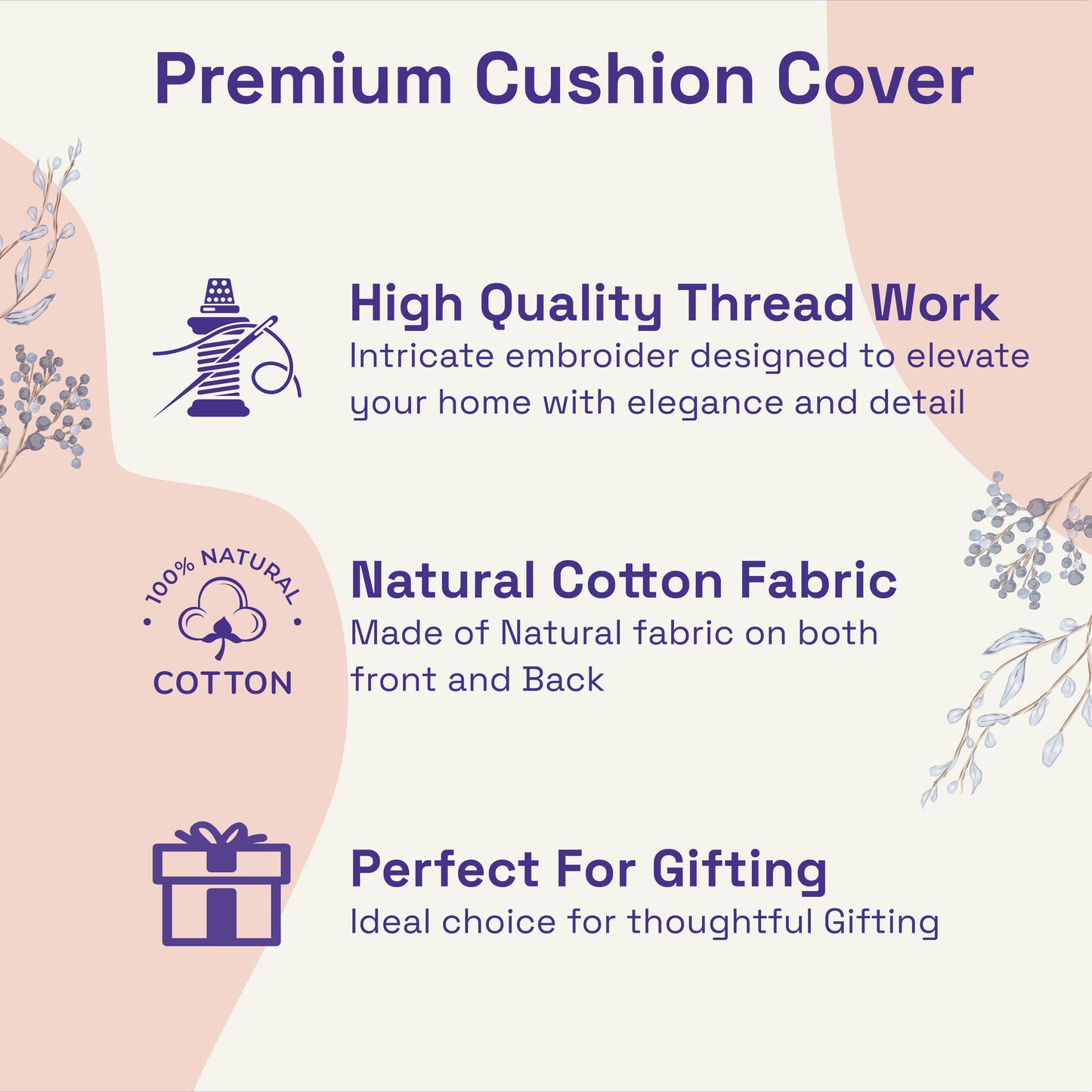 DFOLS Soul Tree Golden Cushion Cover – Luxury Embroidered Décor