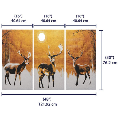 DFOLS Reindeers in Moonlight 3 Panel Canvas Wall Painting – Nature Wildlife Art