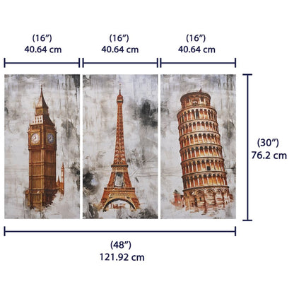 DFOLS Around the World 3 Panel Canvas Wall Painting – Landmark Travel Art