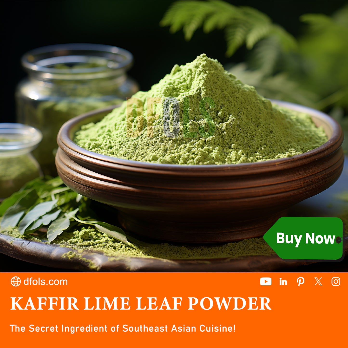 Organic and pure Kaffir Lime Leaf Powder - Premium Quality, Aromatic Herb for Thai Cooking, Soups, Curries, and Marinades - DFOLS