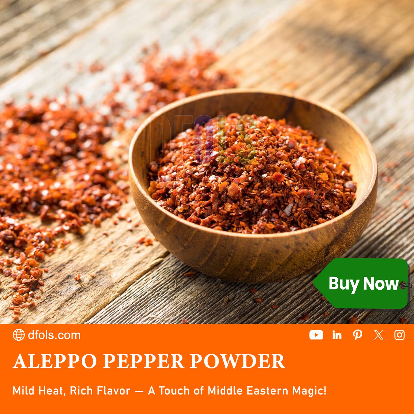 Organic Aleppo Pepper Flakes for Cooking and Food Seasoning - Ideal for Middle Eastern Cuisine - Aleppo Spice - Kosher - DFOLS