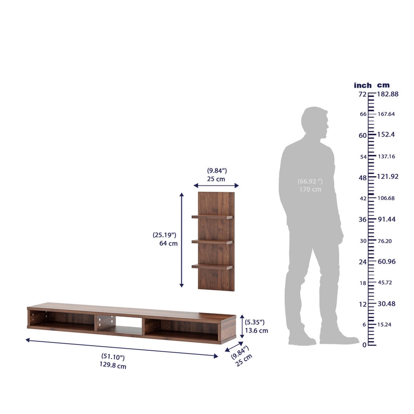DFOLS Expo Floating Engineered Wood TV Unit with Display Shelves