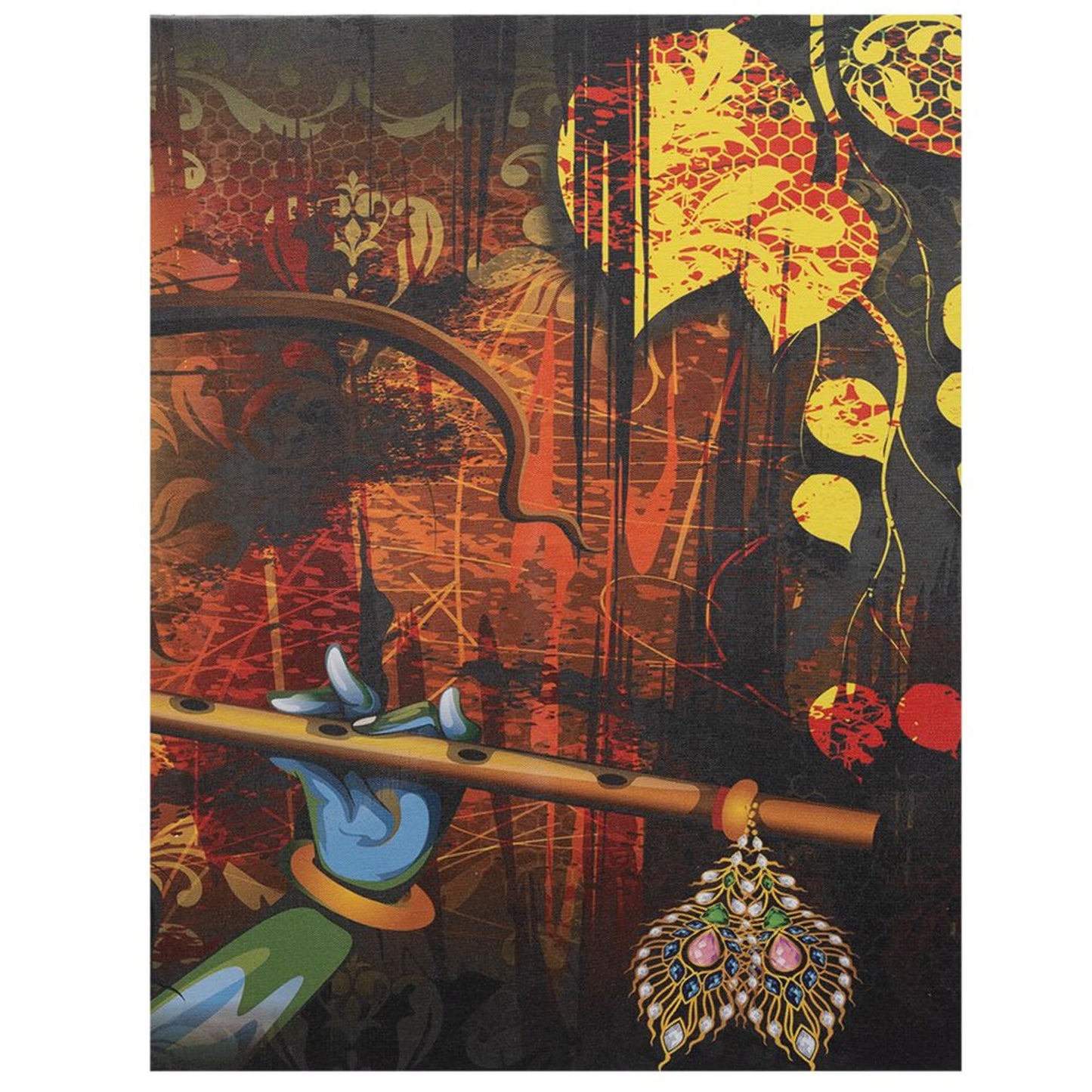 DFOLS Krishna in Vrindavan 3 Panel Canvas Wall Painting – Spiritual Indian Art