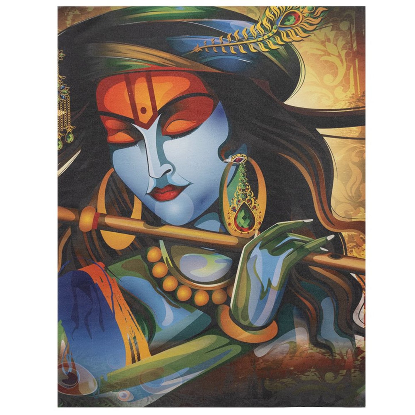DFOLS Krishna in Vrindavan 3 Panel Canvas Wall Painting – Spiritual Indian Art