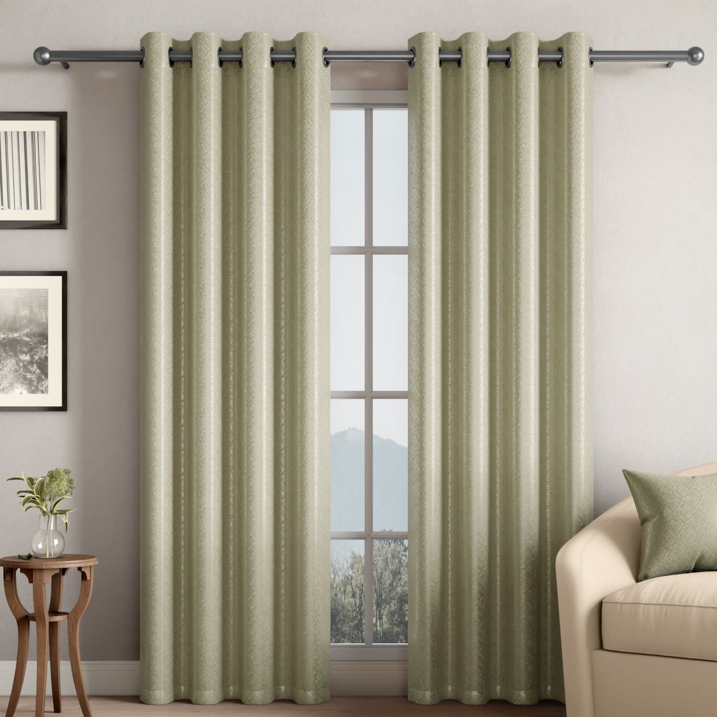 DFOLS Diamond Taupe Jacquard Room Darkening Curtains – Elegant Textured Curtain Set