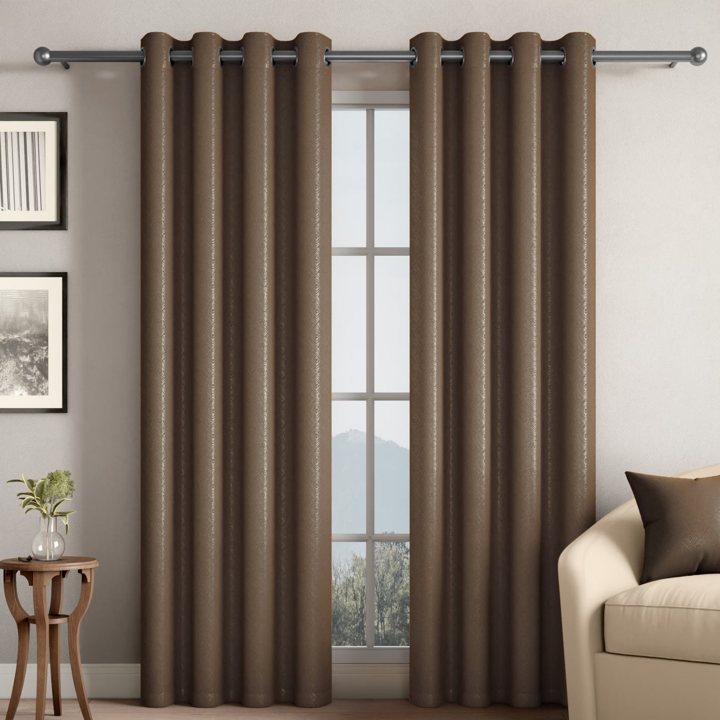 DFOLS Diamond Taupe Jacquard Room Darkening Curtains – Elegant Textured Curtain Set
