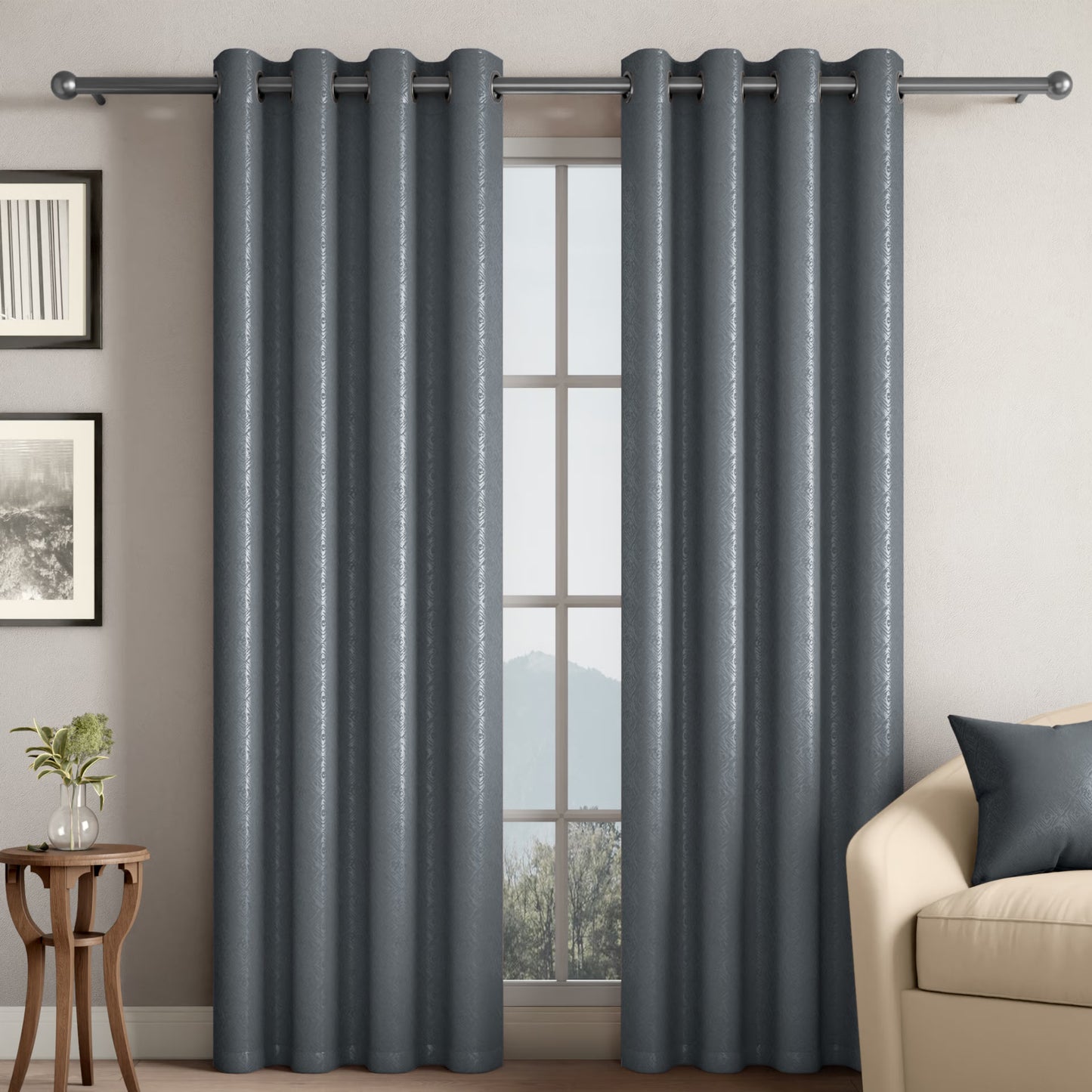 DFOLS Diamond Taupe Jacquard Room Darkening Curtains – Elegant Textured Curtain Set