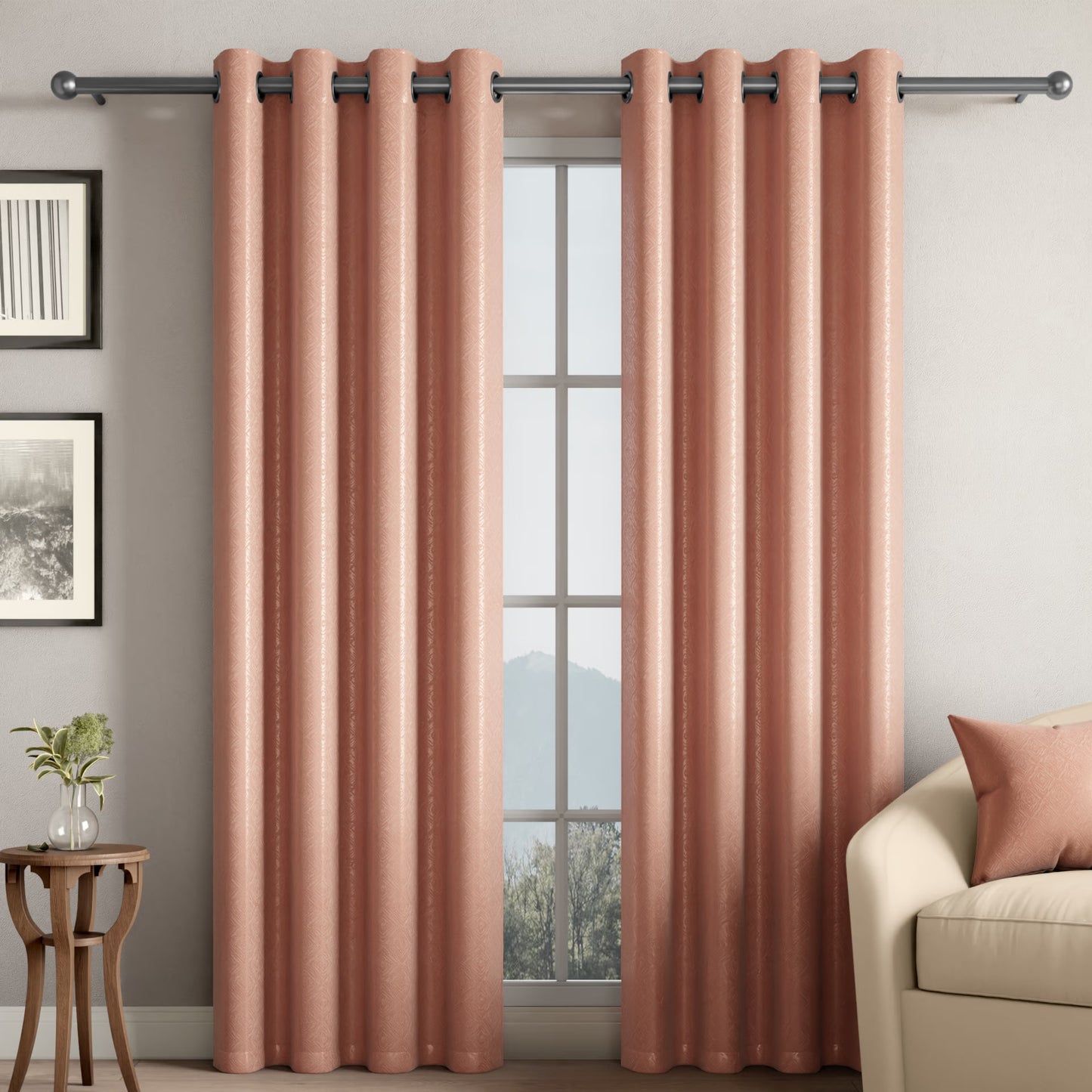 DFOLS Diamond Taupe Jacquard Room Darkening Curtains – Elegant Textured Curtain Set