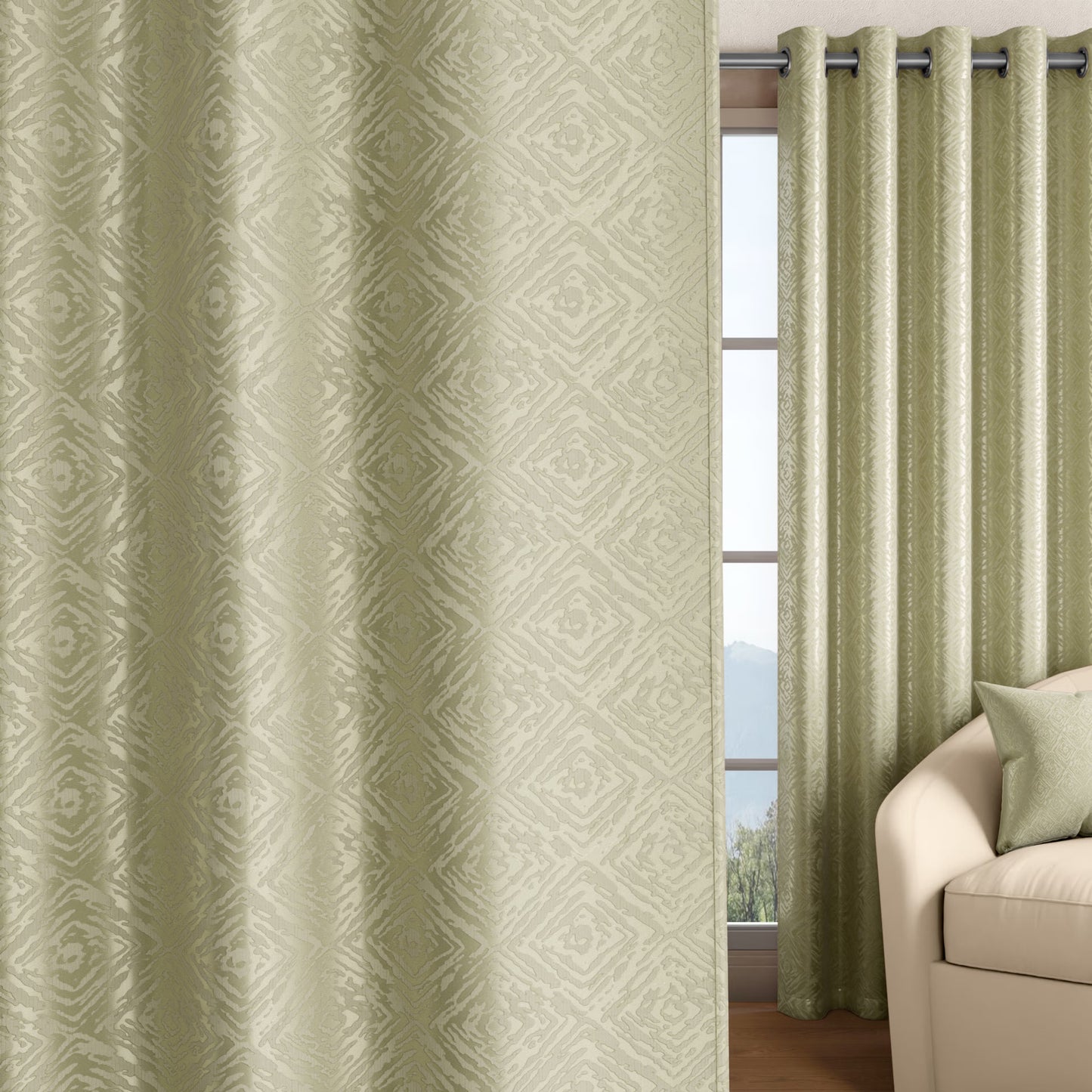 DFOLS Diamond Taupe Jacquard Room Darkening Curtains – Elegant Textured Curtain Set