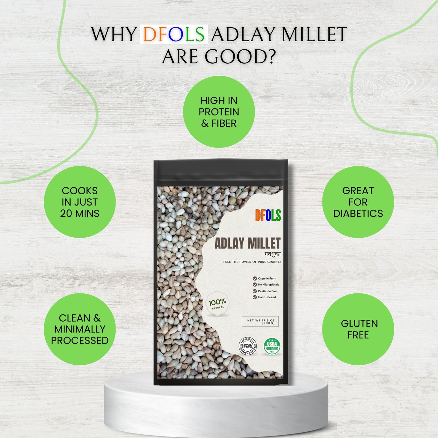 DFOLS Organic Adlay Millet | Natural, Gluten-Free Ancient Grain | High Fiber & Protein | Pesticide-Free, Hand-Picked Premium Millet for Healthy Cooking
