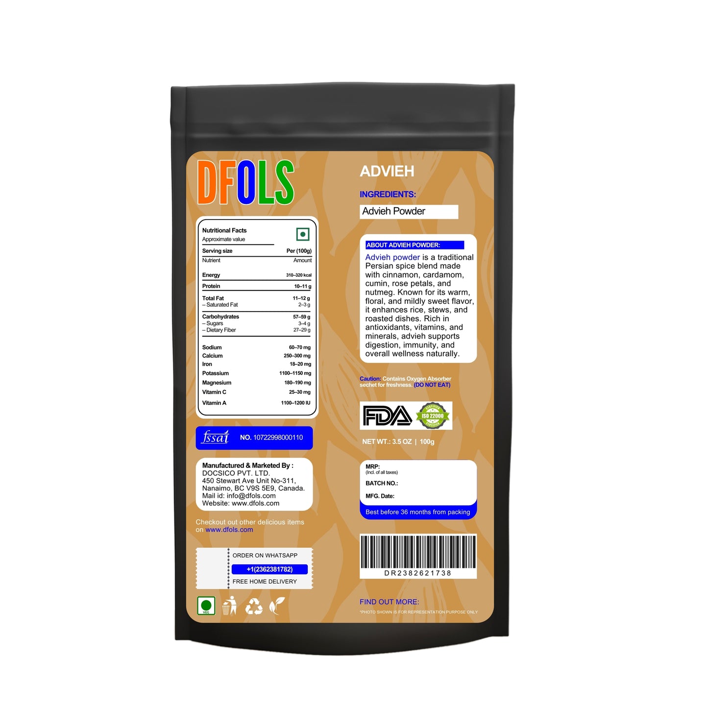 Advieh Seasoning – Premium Persian Spice Blend | Aromatic, Floral & Sweet Flavor | Authentic Middle Eastern Mix for Rice, Stews, Soups, Kebabs & Home Cooking - DFOLS