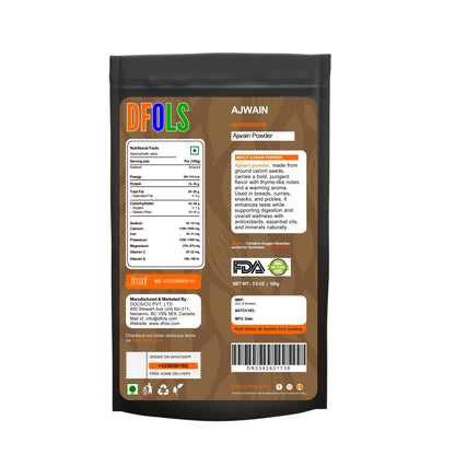 Ajwain Seed Powder | Premium Carom Spice | Freshly Ground, Aromatic & Nutrient-Rich | Enhances Flavor, Aids Digestion, Perfect for Indian Cooking, Seasoning & Everyday Kitchen Use - DFOLS