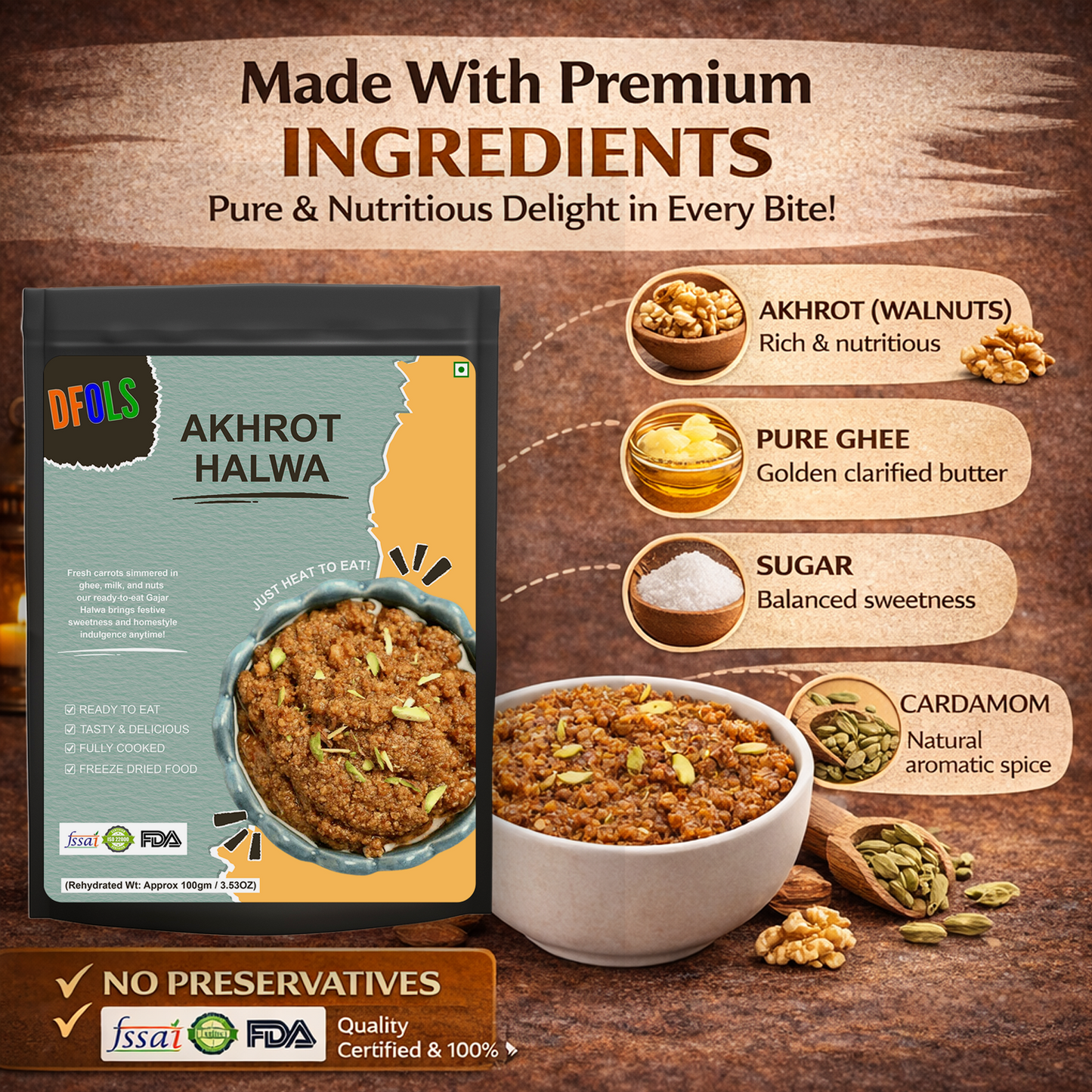 Akhrot Halwa | Traditional Indian Walnut Dessert Made with Pure Ghee & Milk | Rich, Authentic Flavor | Ready-to-Eat Sweet | Premium Quality Nut Halwa