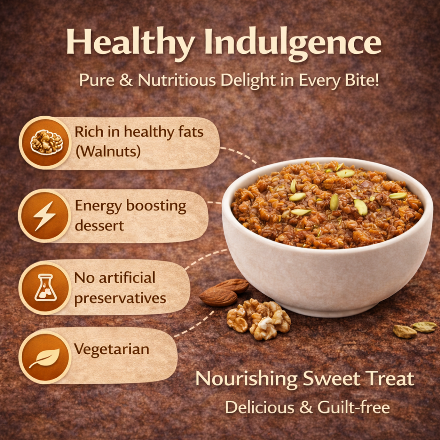 Akhrot Halwa | Traditional Indian Walnut Dessert Made with Pure Ghee & Milk | Rich, Authentic Flavor | Ready-to-Eat Sweet | Premium Quality Nut Halwa