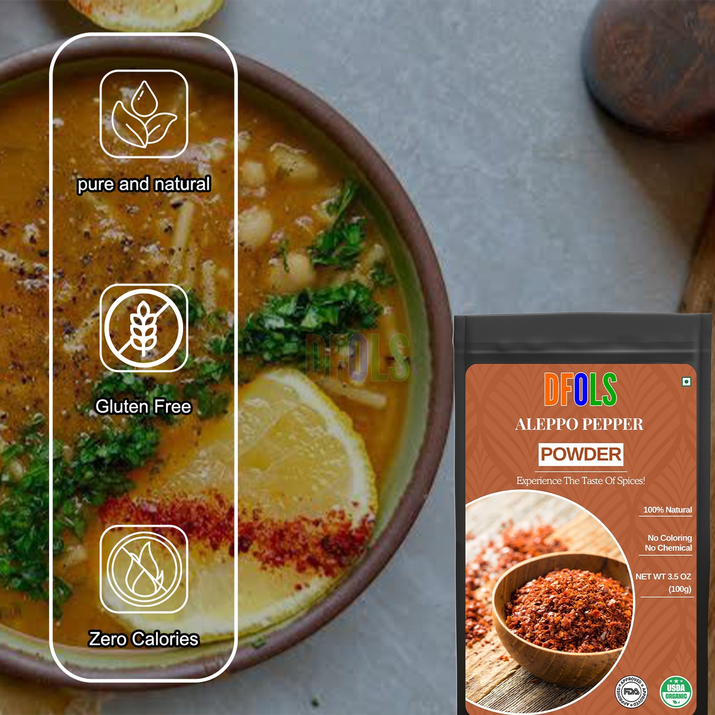 Organic Aleppo Pepper Flakes for Cooking and Food Seasoning - Ideal for Middle Eastern Cuisine - Aleppo Spice - Kosher - DFOLS