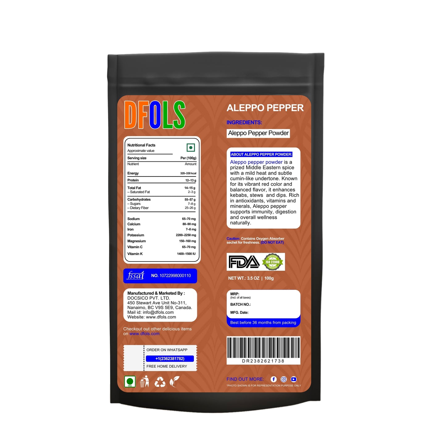 Organic Aleppo Pepper Flakes for Cooking and Food Seasoning - Ideal for Middle Eastern Cuisine - Aleppo Spice - Kosher - DFOLS