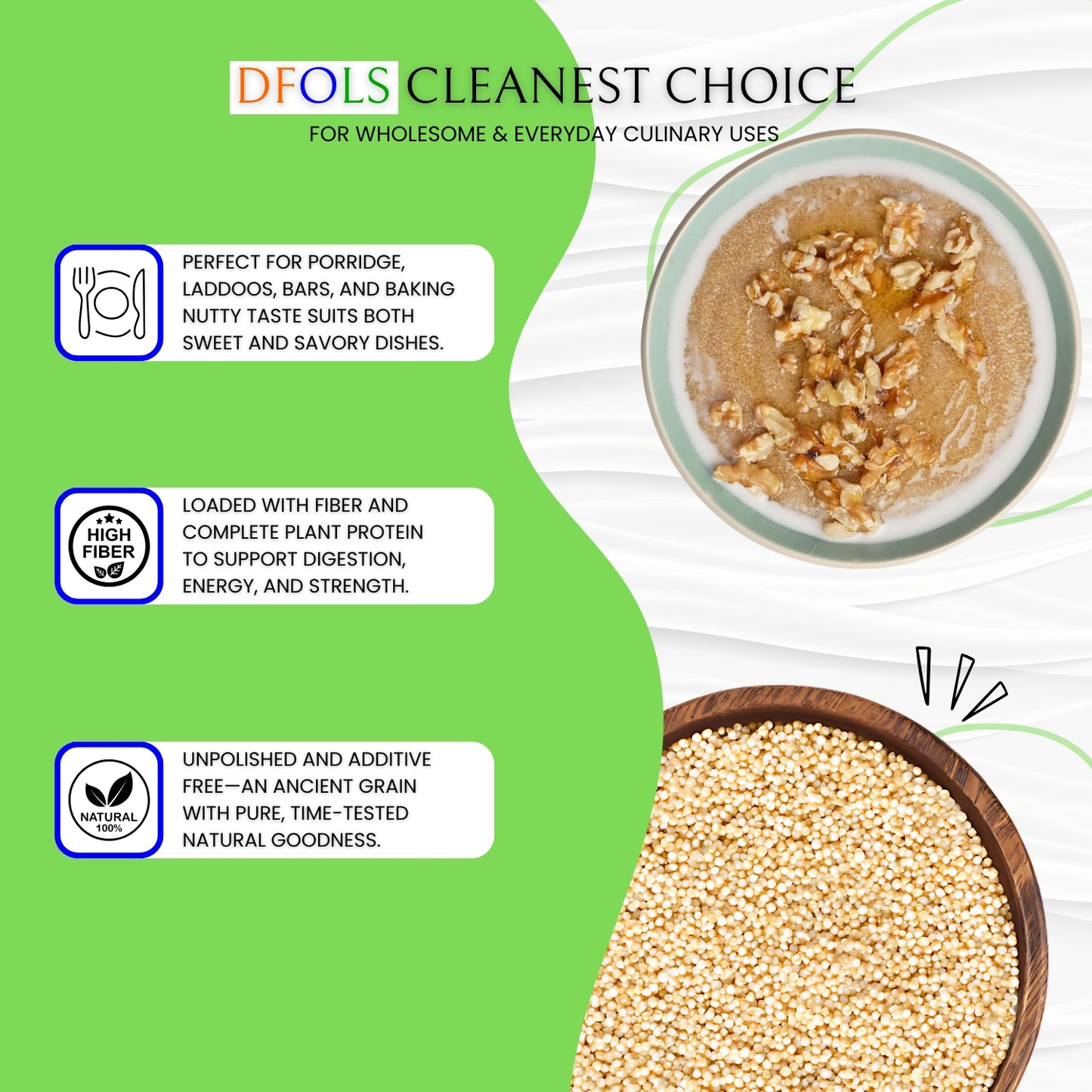 DFOLS Organic Amaranth | Natural, Non-GMO, Gluten-Free | Rich in Protein, Fiber, Calcium & Antioxidants | Superfood for Energy, Digestion & Immunity