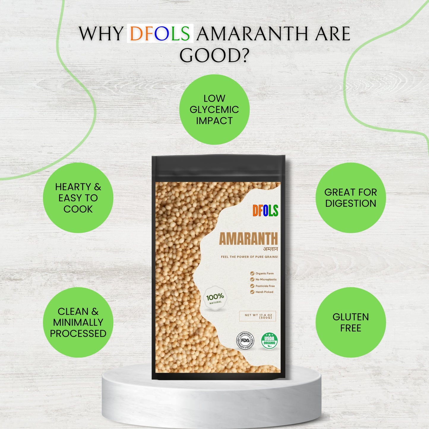 DFOLS Organic Amaranth | Natural, Non-GMO, Gluten-Free | Rich in Protein, Fiber, Calcium & Antioxidants | Superfood for Energy, Digestion & Immunity