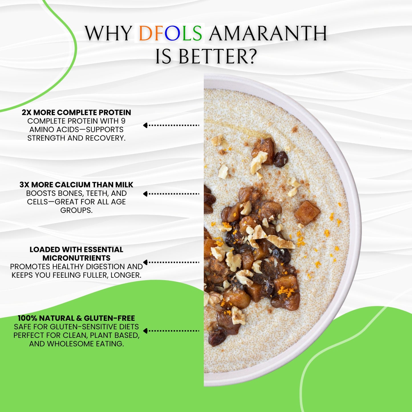 DFOLS Organic Amaranth | Natural, Non-GMO, Gluten-Free | Rich in Protein, Fiber, Calcium & Antioxidants | Superfood for Energy, Digestion & Immunity