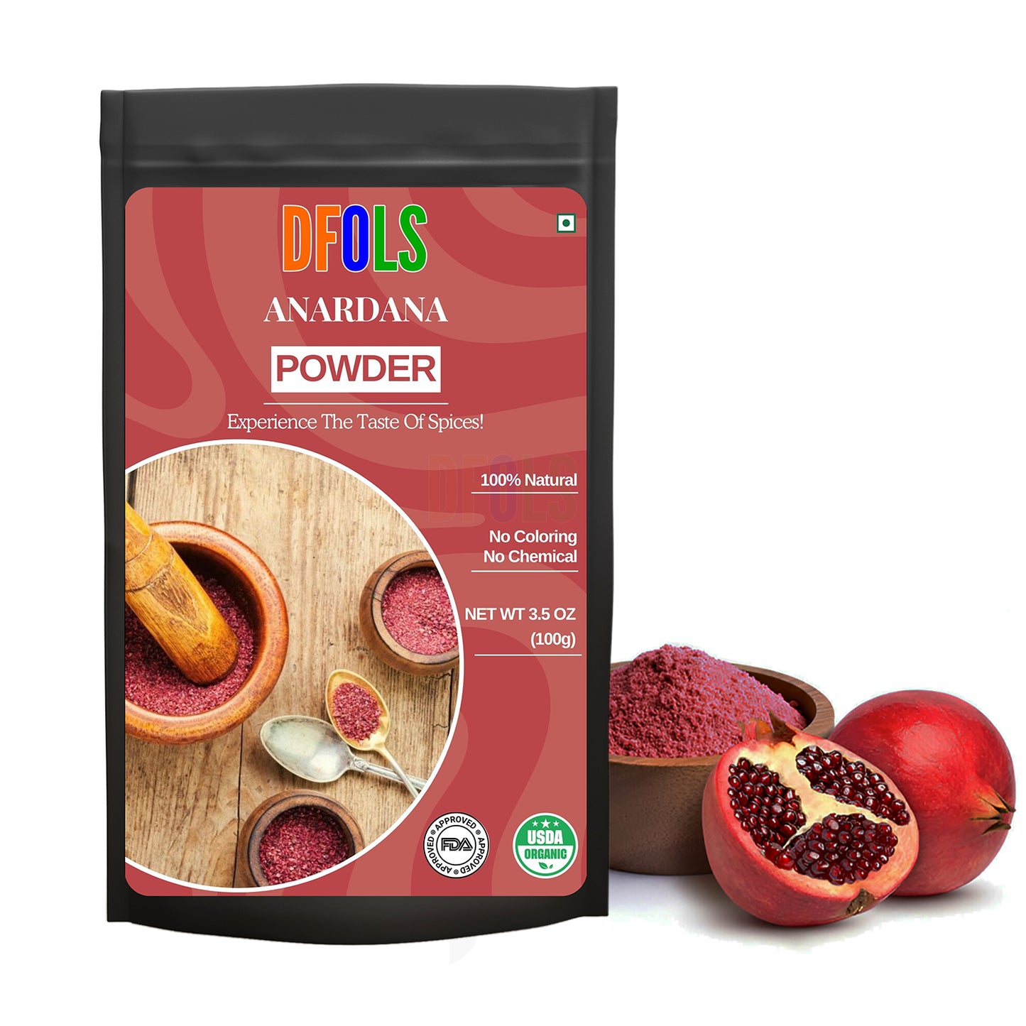 Organic Anardana Powder | Pure & Natural Ground Pomegranate Seeds | Tangy Spice for Cooking, Chutneys, Gravies & Snacks | Enhances Flavor | No Preservatives | Kitchen Essential - DFOLS
