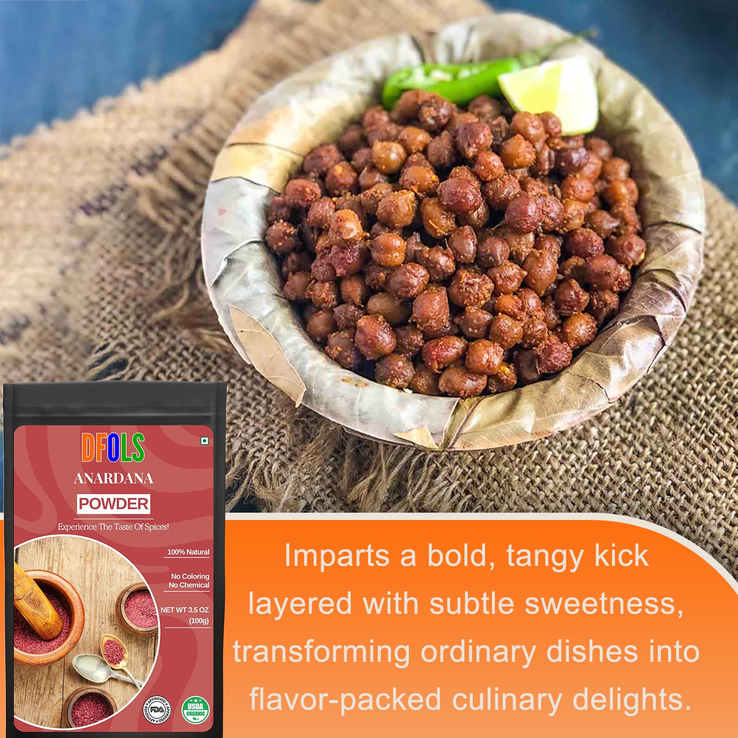 Organic Anardana Powder | Pure & Natural Ground Pomegranate Seeds | Tangy Spice for Cooking, Chutneys, Gravies & Snacks | Enhances Flavor | No Preservatives | Kitchen Essential - DFOLS