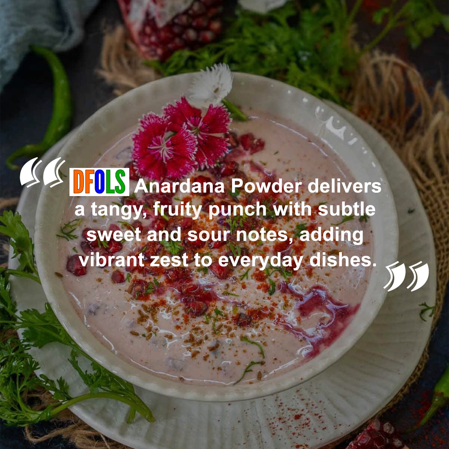 Organic Anardana Powder | Pure & Natural Ground Pomegranate Seeds | Tangy Spice for Cooking, Chutneys, Gravies & Snacks | Enhances Flavor | No Preservatives | Kitchen Essential - DFOLS