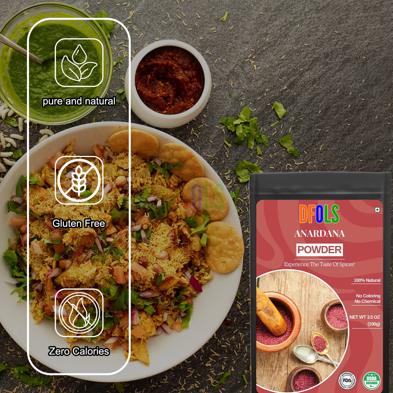 Organic Anardana Powder | Pure & Natural Ground Pomegranate Seeds | Tangy Spice for Cooking, Chutneys, Gravies & Snacks | Enhances Flavor | No Preservatives | Kitchen Essential - DFOLS