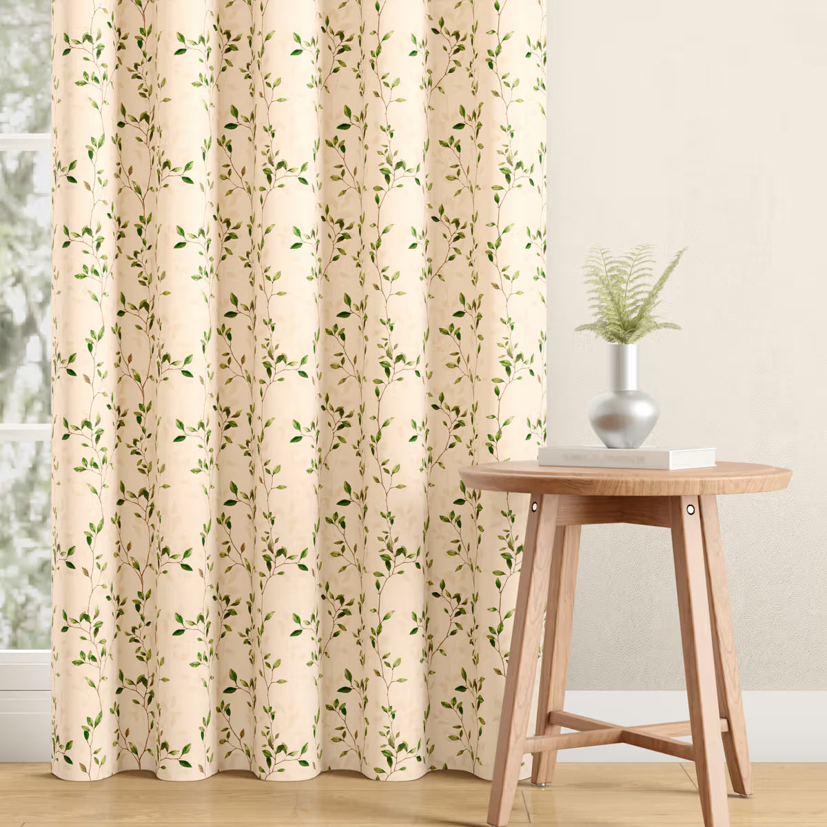 DFOLS Leafline Beige Printed Curtains – Elegant Light Filtering Curtain Set