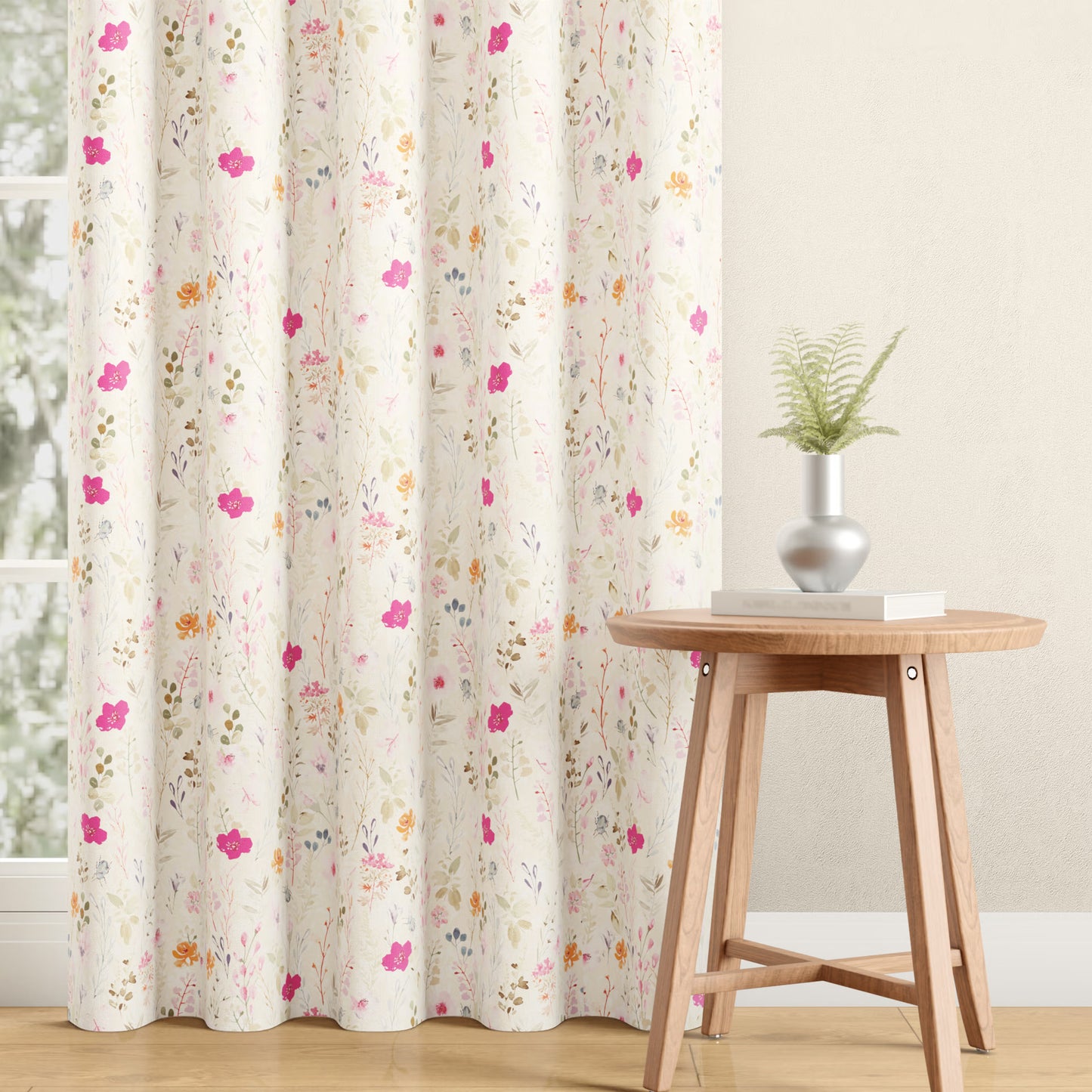 DFOLS Splash Beige Blackout Curtains – Double Layer Floral Curtain Set