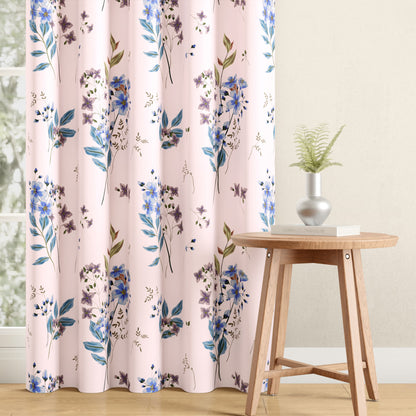 DFOLS Floral Blue Printed Curtains – Elegant Light Filtering Door Curtain Set