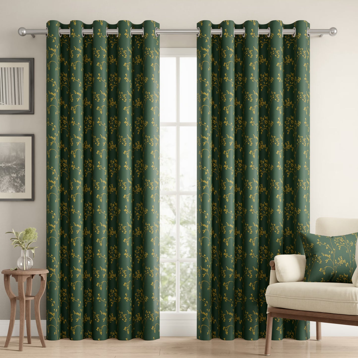 DFOLS Lemonleaf Printed Curtains – Elegant Green Floral Door Curtain Set