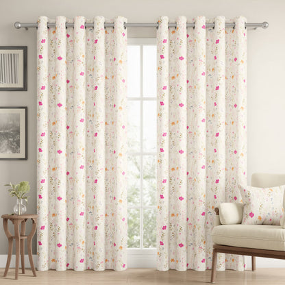 DFOLS Splash Beige Blackout Curtains – Double Layer Floral Curtain Set