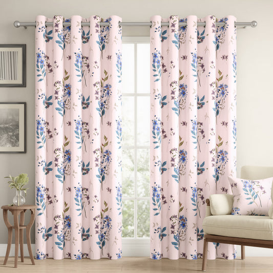 DFOLS Floral Blue Printed Curtains – Elegant Light Filtering Door Curtain Set