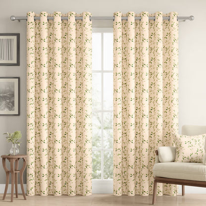 DFOLS Leafline Beige Printed Curtains – Elegant Light Filtering Curtain Set