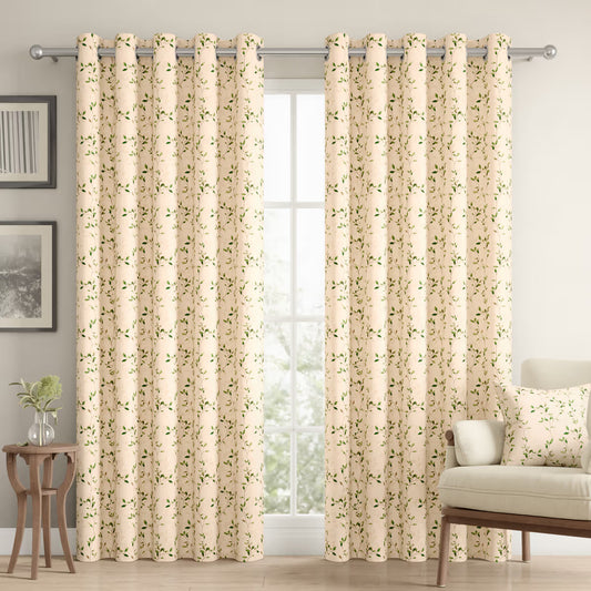DFOLS Leafline Beige Printed Curtains – Elegant Light Filtering Curtain Set