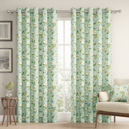 DFOLS Petal Aqua Floral Blackout Curtains – Premium Double Layer Curtain Set