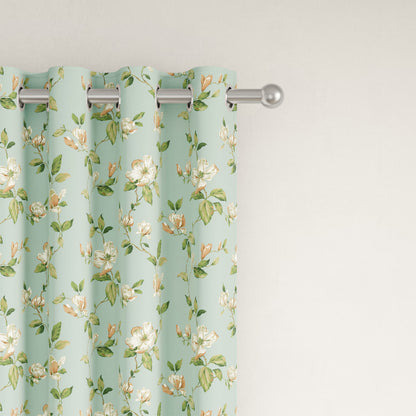 DFOLS Petal Aqua Floral Blackout Curtains – Premium Double Layer Curtain Set