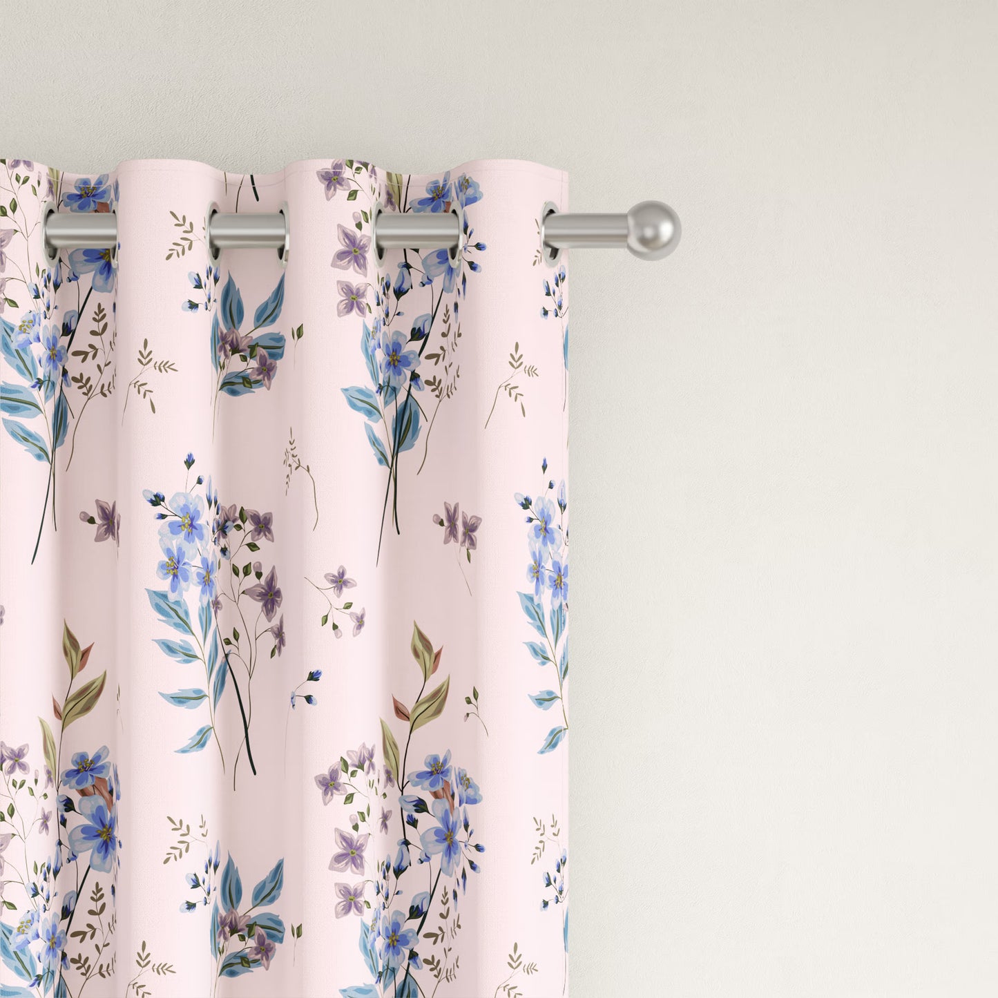 DFOLS Floral Blue Printed Curtains – Elegant Light Filtering Door Curtain Set