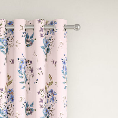 DFOLS Floral Blue Printed Curtains – Elegant Light Filtering Door Curtain Set