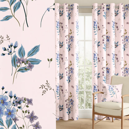 DFOLS Floral Blue Printed Curtains – Elegant Light Filtering Door Curtain Set