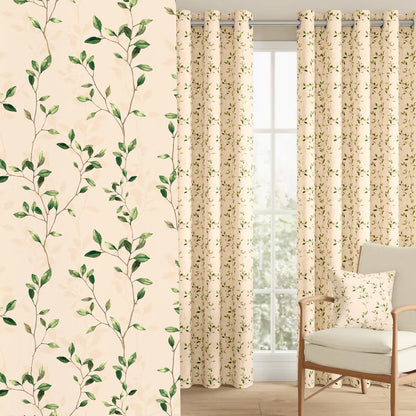 DFOLS Leafline Beige Printed Curtains – Elegant Light Filtering Curtain Set
