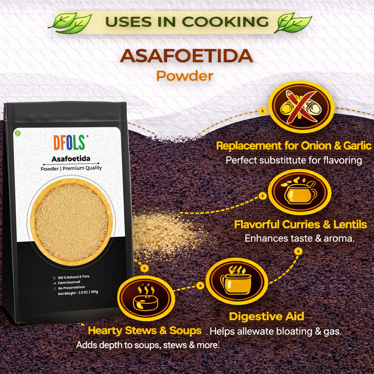 Dfols Asafoetida Powder 100g (3.5oz / 0.22lb) Pure Natural Indian Spice – ヒングパウダー