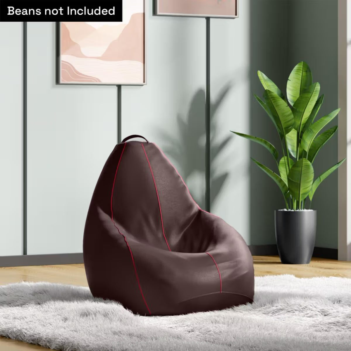 DFOLS Premium Leatherette Bean Bag Chair XXL with Red Piping