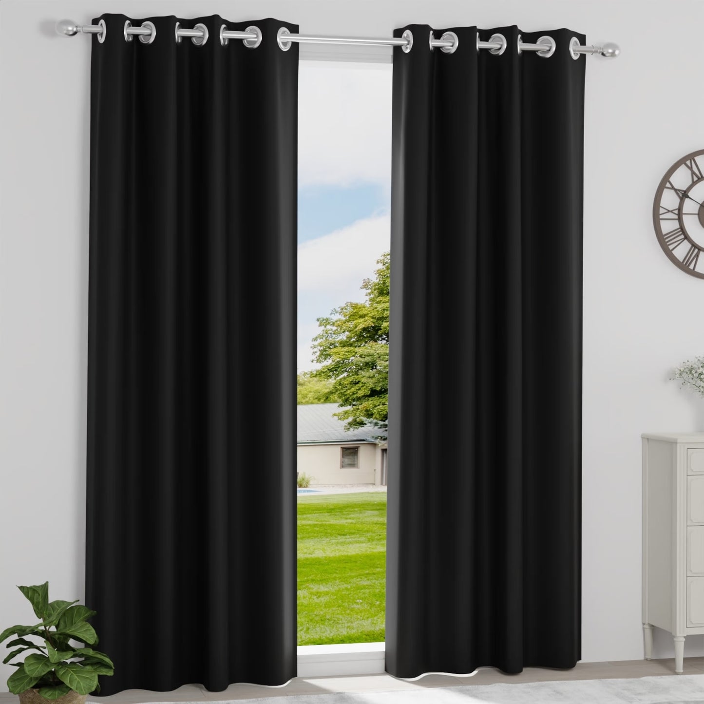 DFOLS Solid Black Triple Weave Blackout Curtains – 99% Light Blocking Door Curtain Set