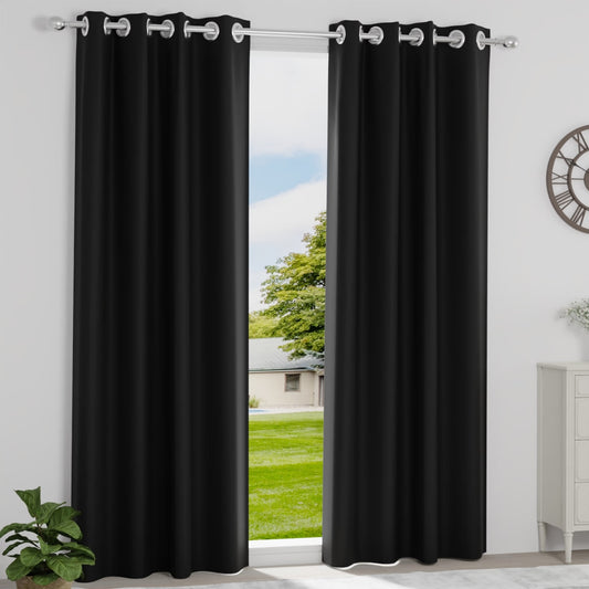 DFOLS Solid Black Triple Weave Blackout Curtains – 99% Light Blocking Door Curtain Set