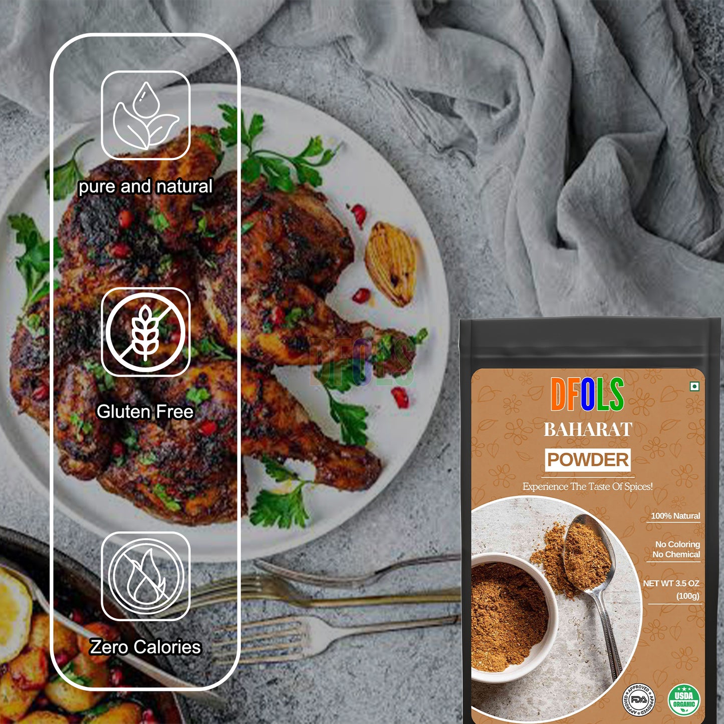 Premium Baharat Spice Blend by Spice + Leaf | Aromatic Middle Eastern Seasoning | Kosher, Vegan, Salt-Free, Dairy-Free & Preservative-Free | All-Natural Cooking Spice Mix - DFOLS