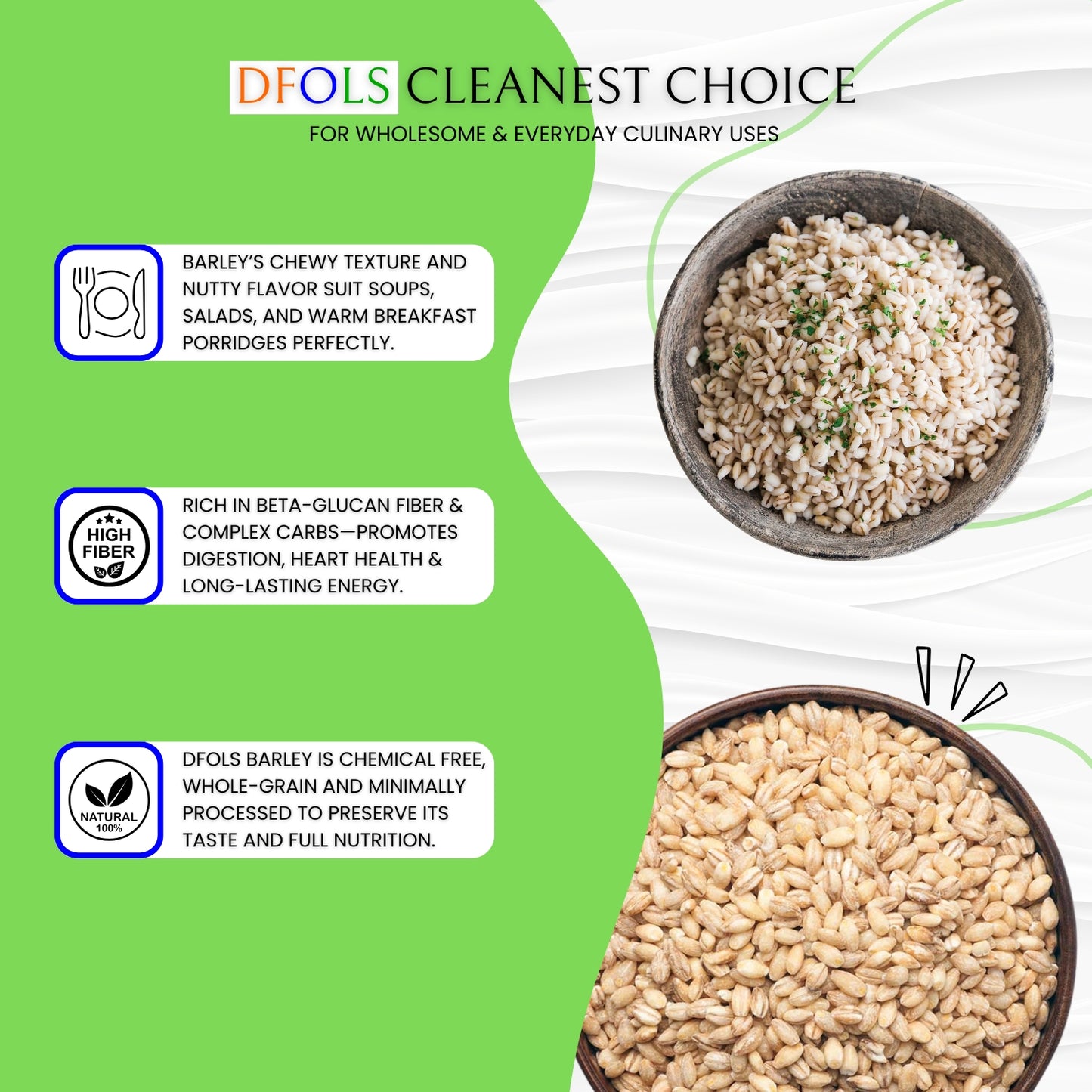DFOLS Premium Barley | Natural, Non-GMO & Gluten-Free | High Fiber & Protein | Superfood for Digestion, Weight Management, Heart Health & Daily Nutrition