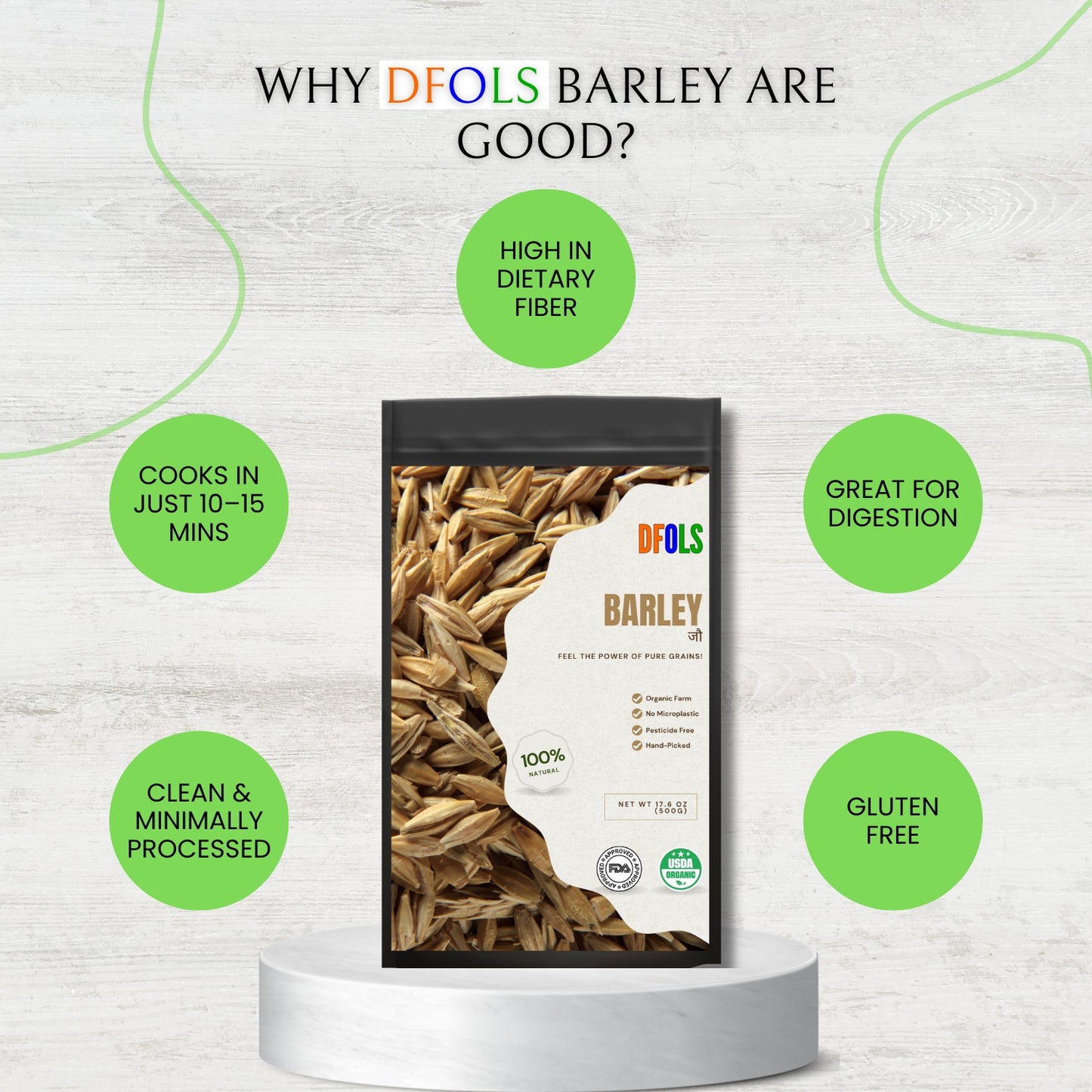DFOLS Premium Barley | Natural, Non-GMO & Gluten-Free | High Fiber & Protein | Superfood for Digestion, Weight Management, Heart Health & Daily Nutrition
